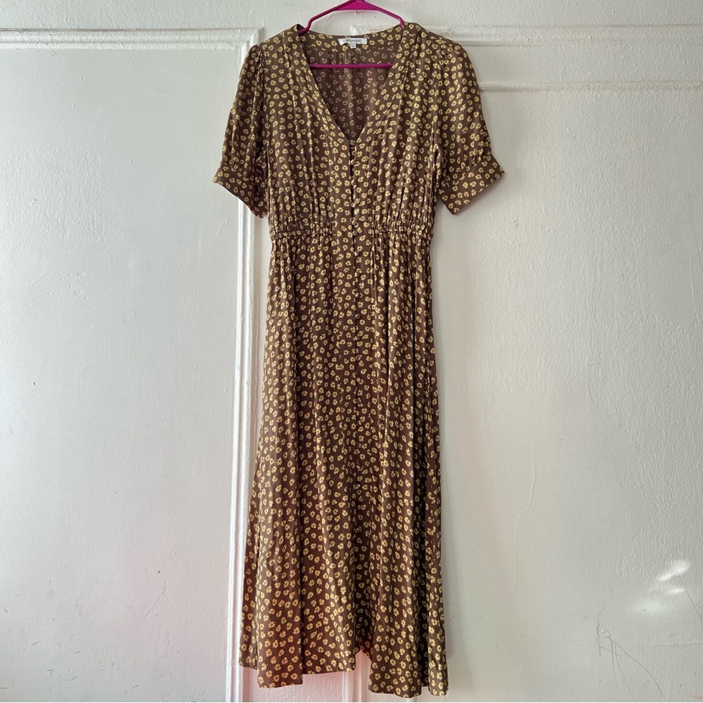 Madewell Button-Cuff Midi Dress in Woodcut Flowers size 2 - Picture 3 of 15